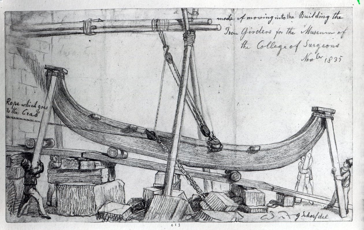 Moving the Iron Girders used to construct the Hunterian Museum at the Royal College of Surgeons, 1835 by George Snr Scharf