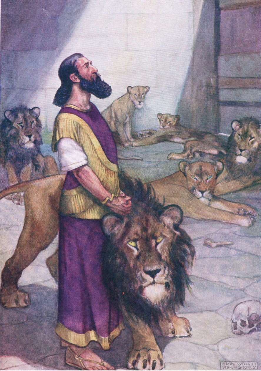 Daniel in the lions' den, from The Bible Picture Book published by ...