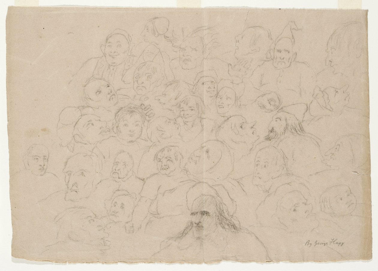 Untitled - Numerous Portrait Sketches, Roughly Drawn, of Men, Women, and Children by George Whiting Flagg