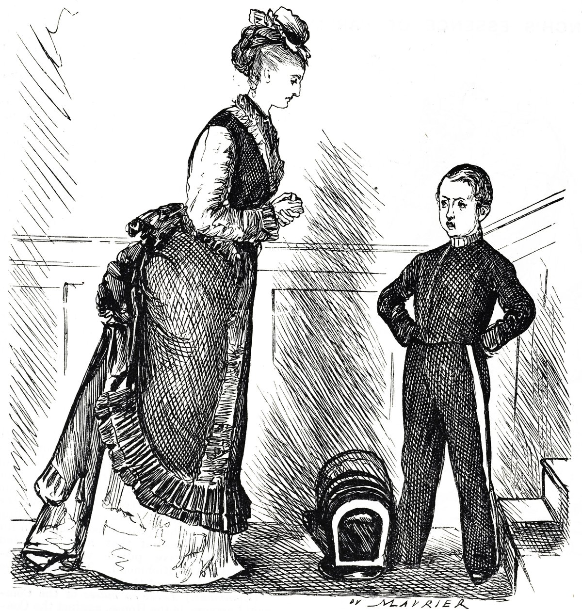 Cartoon depicting an insolent child disobeying his mother by George du Maurier