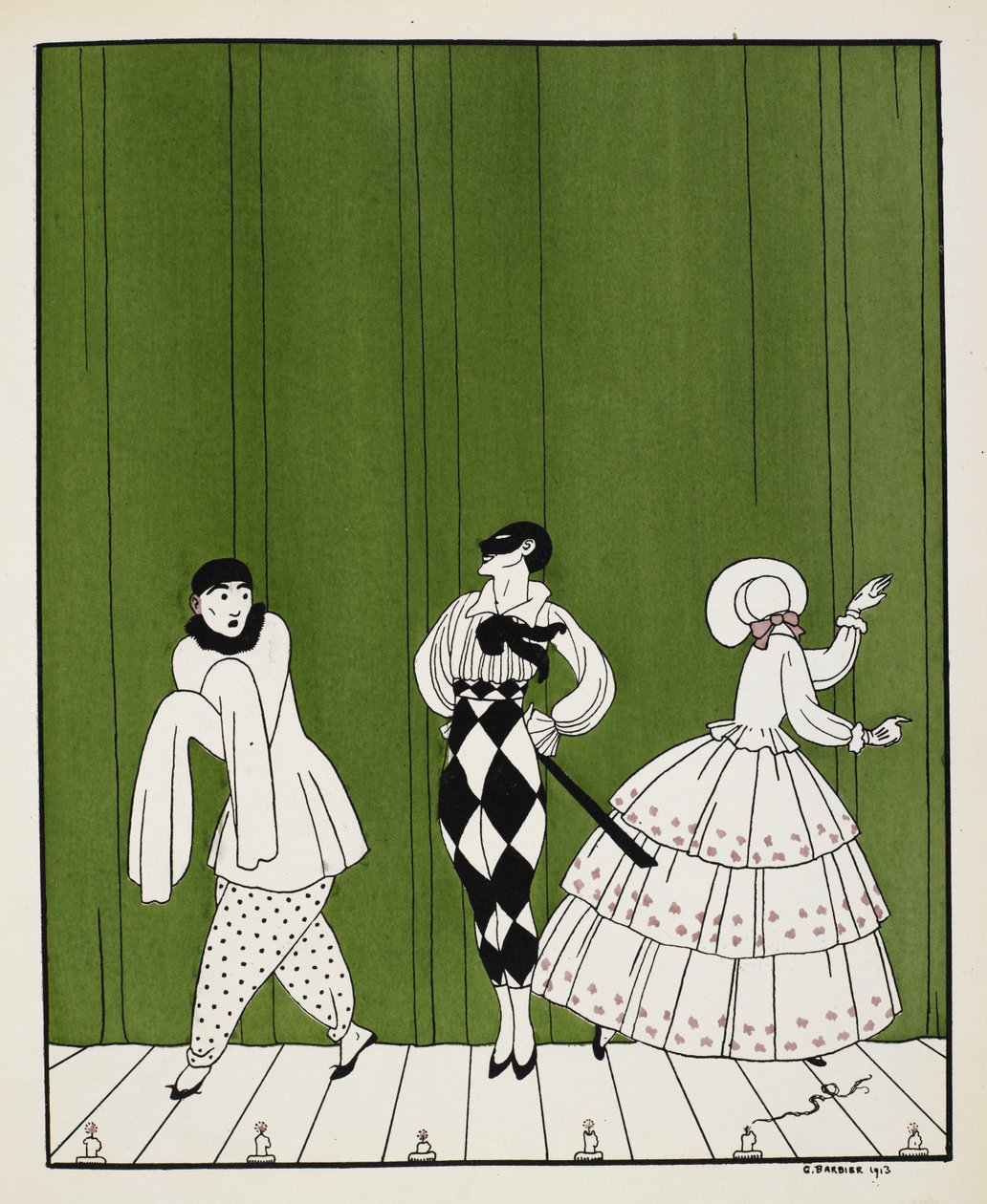 Three Characters from the 1910 Ballet, Carnaval, Composed by Robert Schumann by Georges Barbier