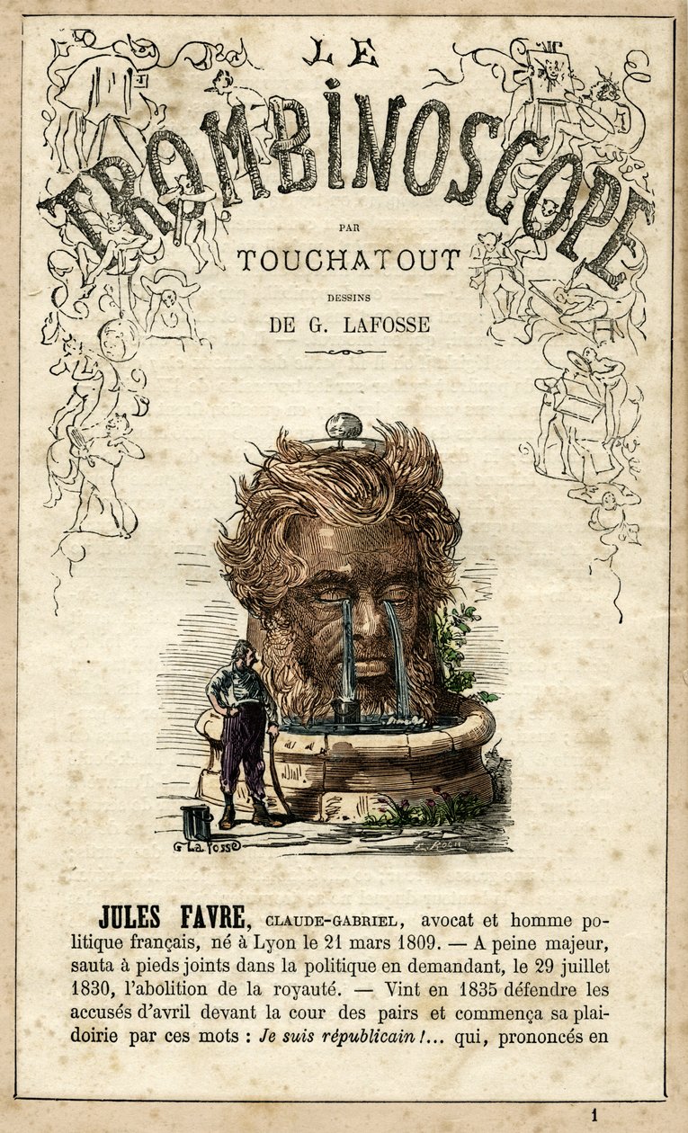 Jules Favre (1809-1880) illustration from "Le Trombinoscope", a satirical political periodical by Leon-Charles Bienvenu, known as Touchatout monography N. 1, Paris by Georges Lafosse