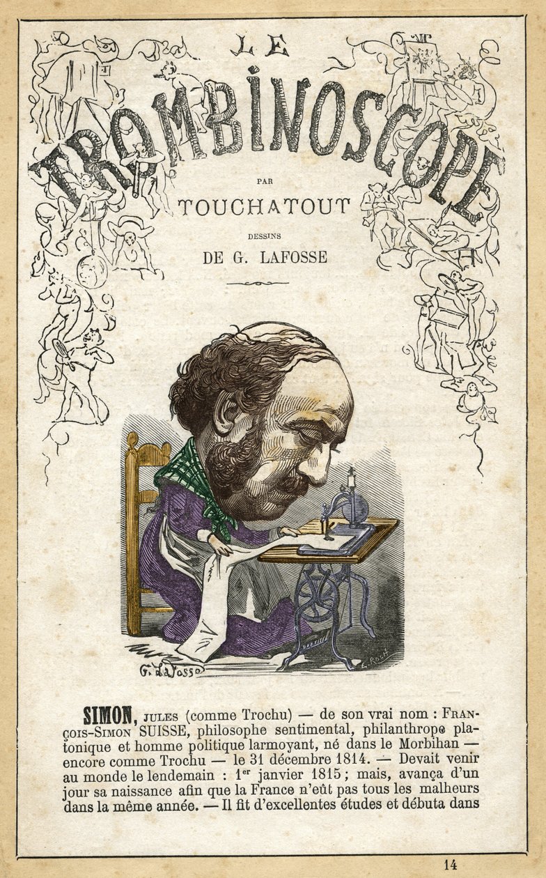 Jules Simon (1814-1896) - illustration from "Le Trombinoscope", a satirical political periodical by Leon-Charles Bienvenu, known as Touchatout monography N. 14, Paris by Georges Lafosse