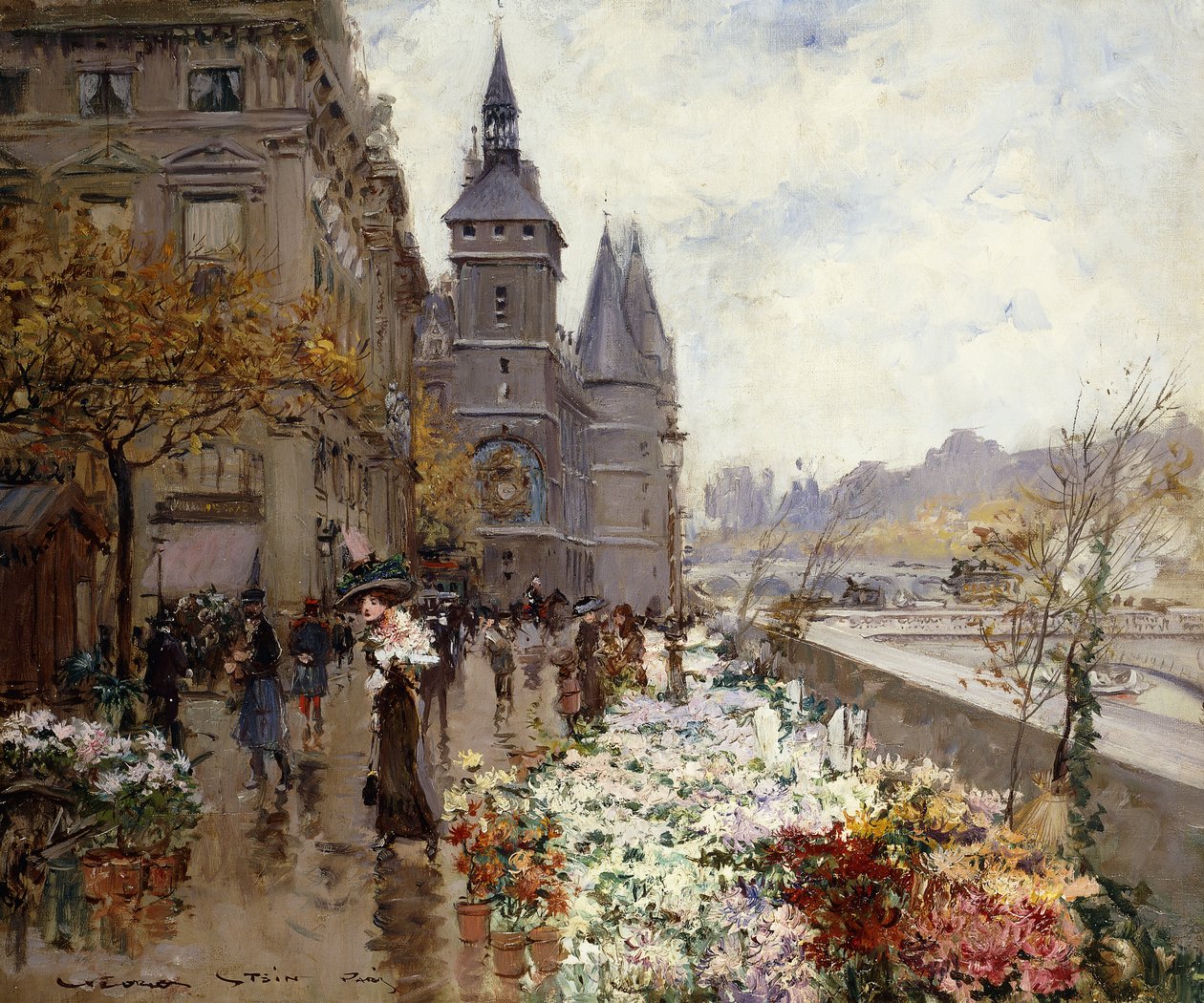 A Flower Market Along the Seine by Georges Stein