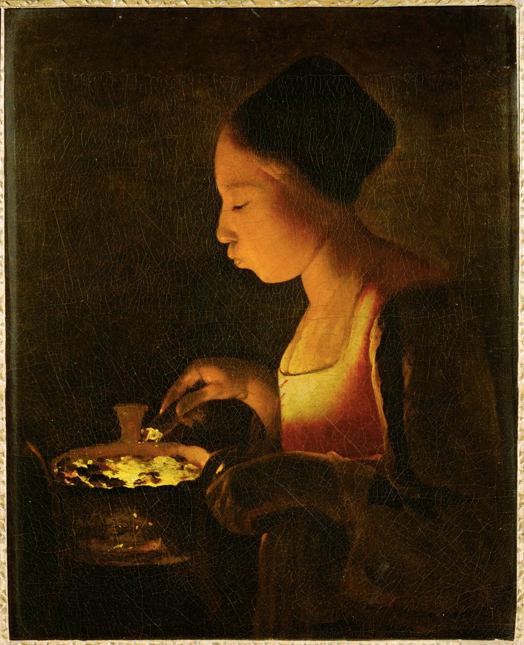 Girl Blowing on a Brazier by Georges de la Tour