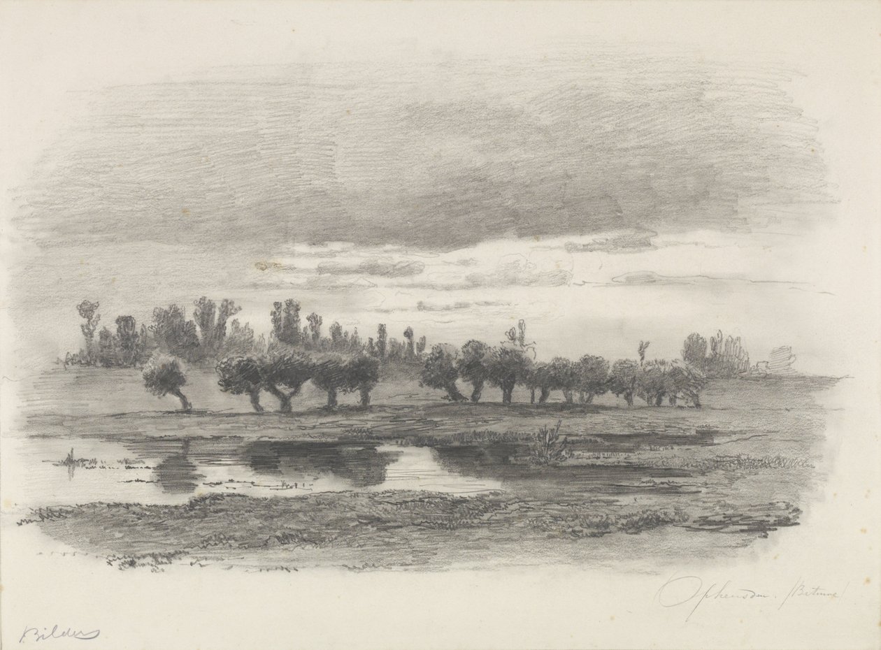 View Over the Floodplains at Opheusden in the Betuwe, Drawing by Gerard Bilders