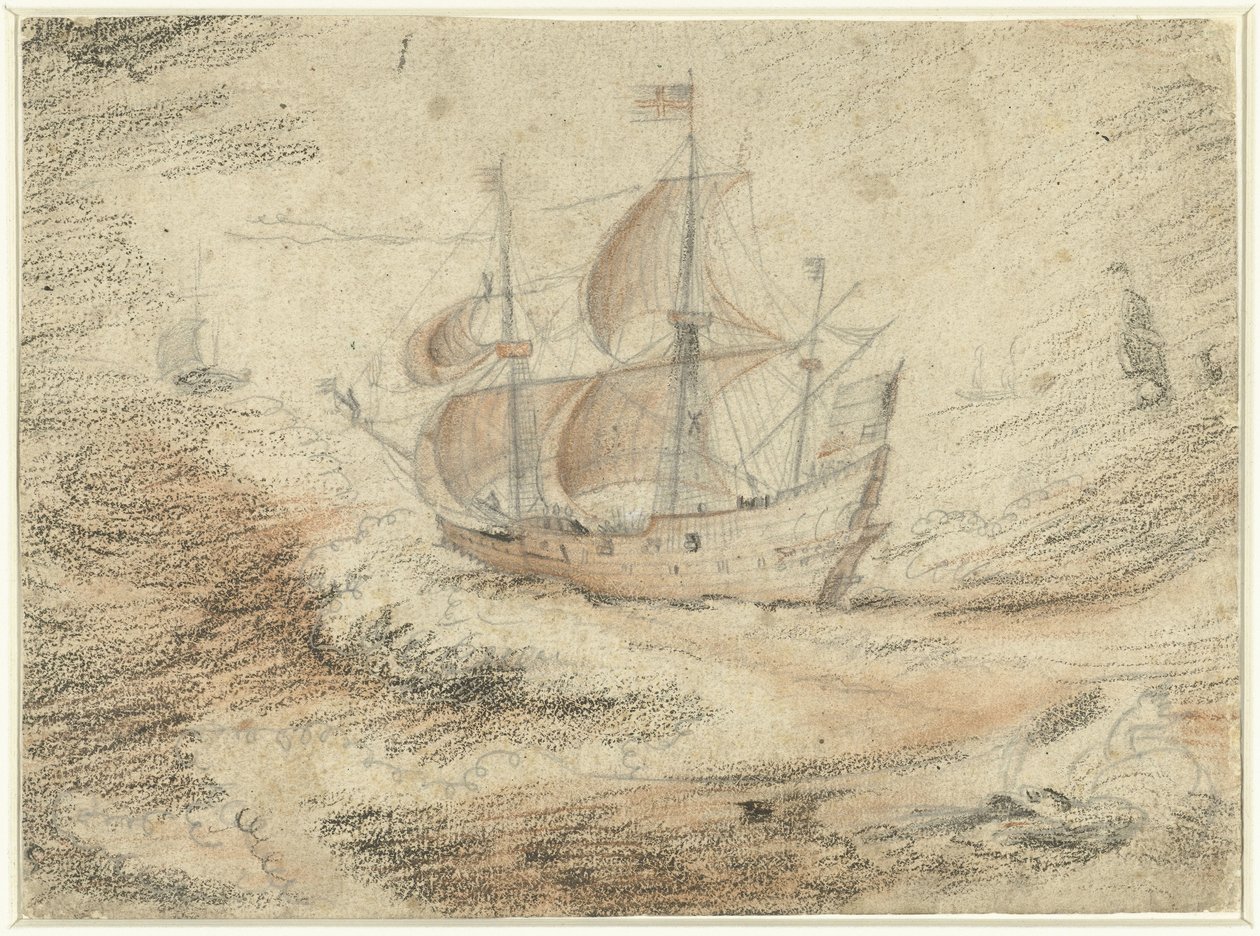 Sailing Ship at Sea by Gerard ter Borch (II) (possibly)