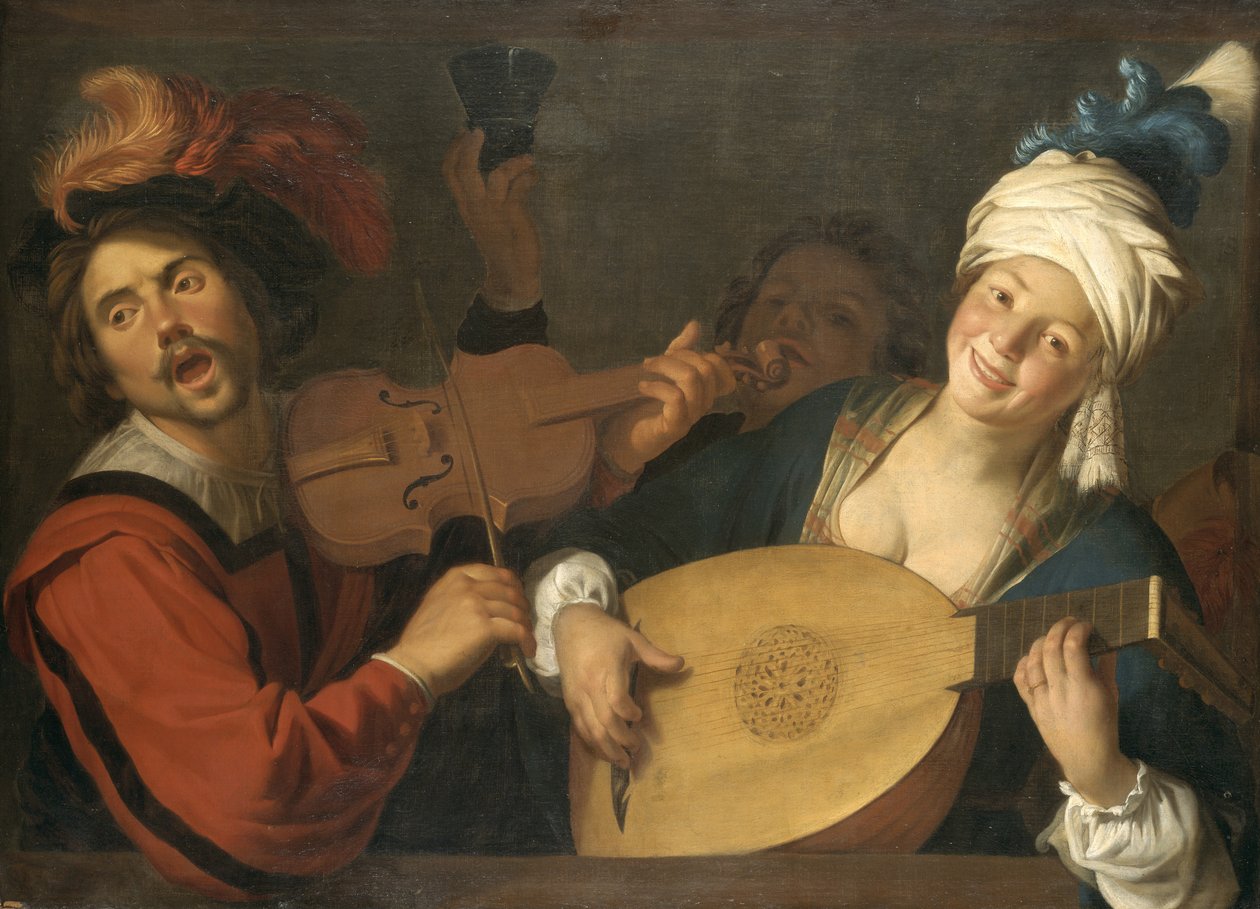 The Concert: Couple Making Music Behind a Balustrade by Gerard van Honthorst