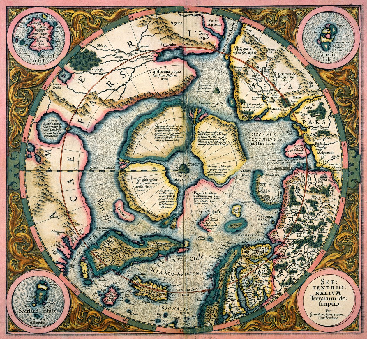 Septentrionalium terrarum descriptio, map of the Arctic, 1595 by Gerardus Mercator