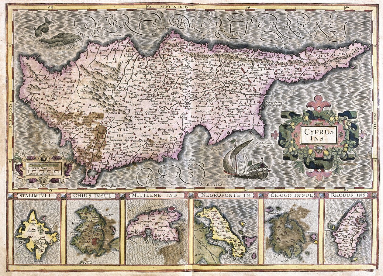 Cyprus and the Islands Stalimini (Lemnos), Chios, Mitilene, Negroponte, Cerigo and Rhodus (engraving) by Gerardus Mercator
