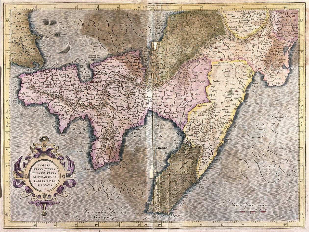 Puglia, Calabria and Basilicata, Italy (engraving) by Gerardus Mercator