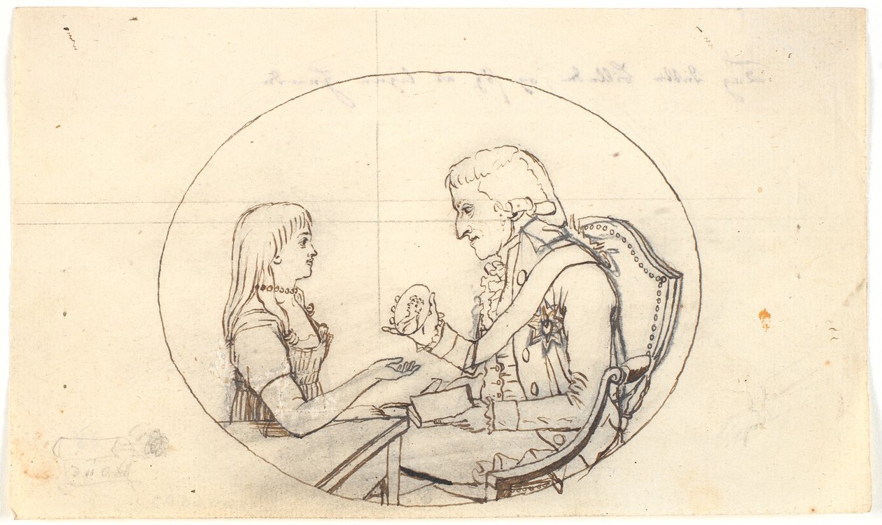 Crown Prince Frederik with the Crown Prince (Chr. VIII) Showing a Portrait of the Deceased Crown Princess Sofie Frederikke by Gerhard Ludvig Lahde