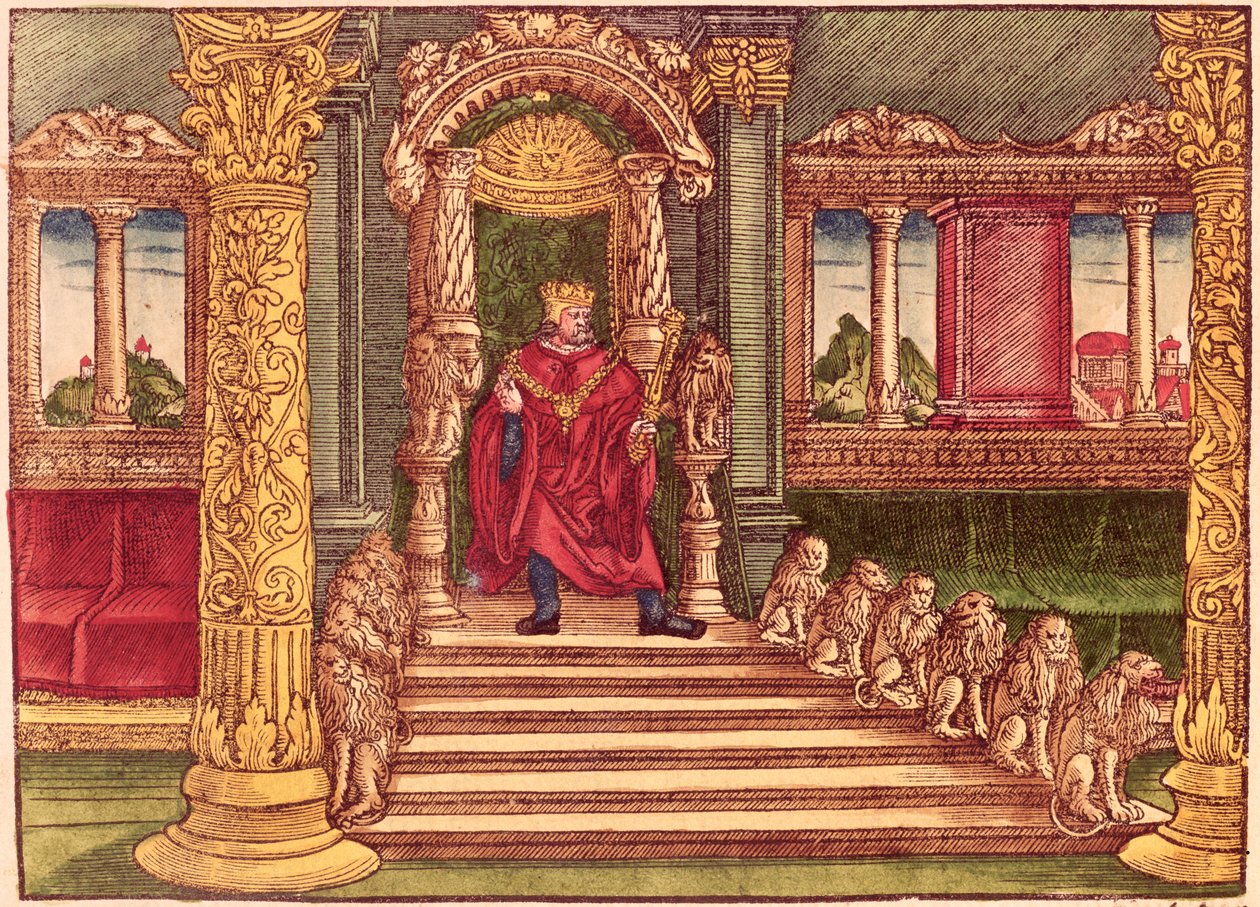 King Solomon on his throne, 1st Edition, from the Luther Bible, c.1530 by German School