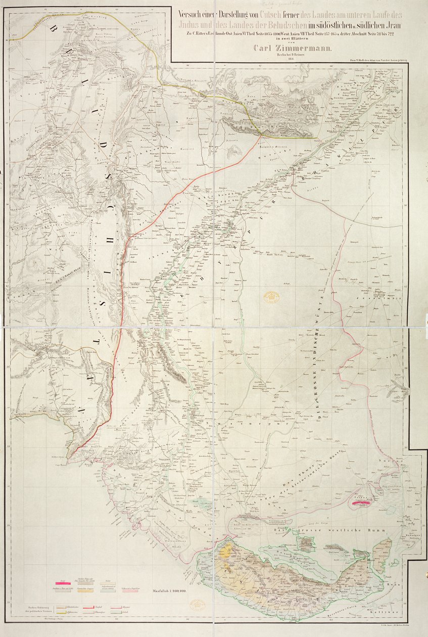 Map of the Cutch region of India and its border with neighbouring Baluchistan, by Carl Zimmerman, 1851 by German School