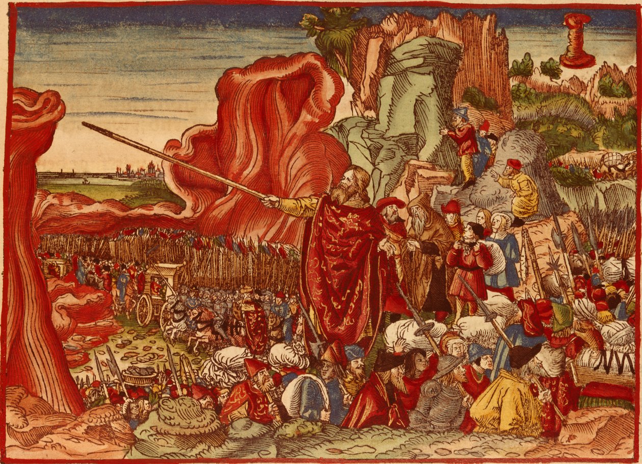 Moses parting the Red Sea, image from the Luther Bible