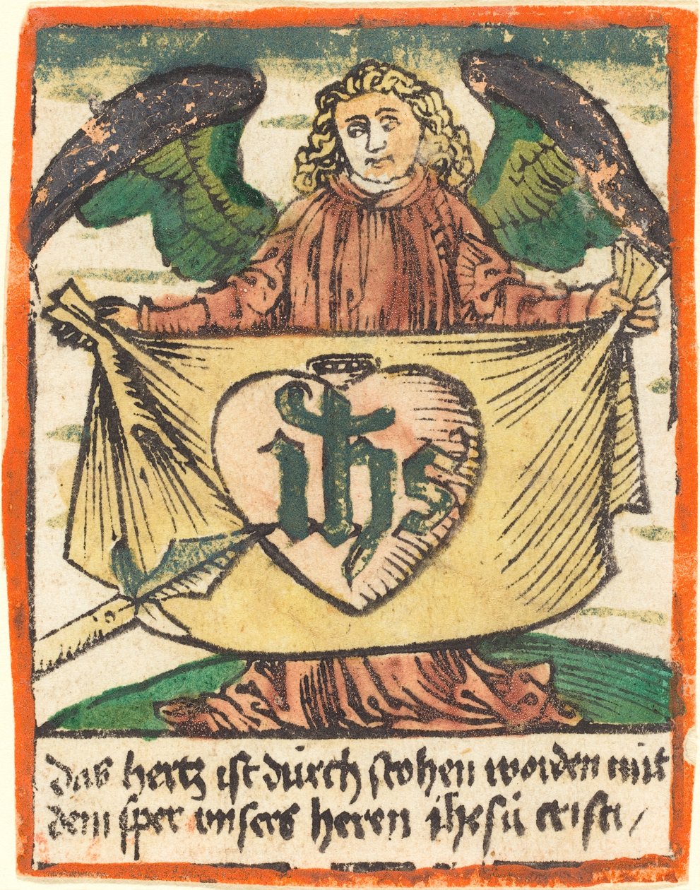 Sacred Monogram in a Sacred Heart on a Cloth Held by an Angel by German 15th Century