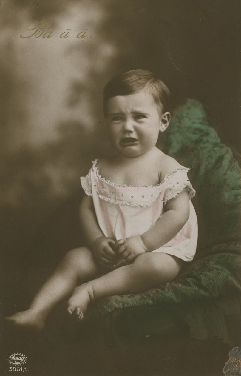 Postcard of a Boy Crying, Sent in 1913 by German Photographer