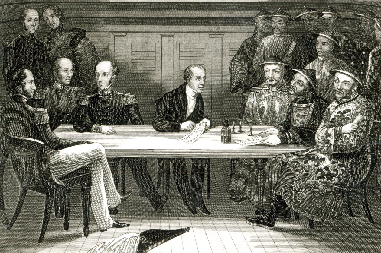 A conference at Chusan between Commodore Bremer and Chang, a Chinese official, on board the HMS Wellesley, 4th July 1841 by German School