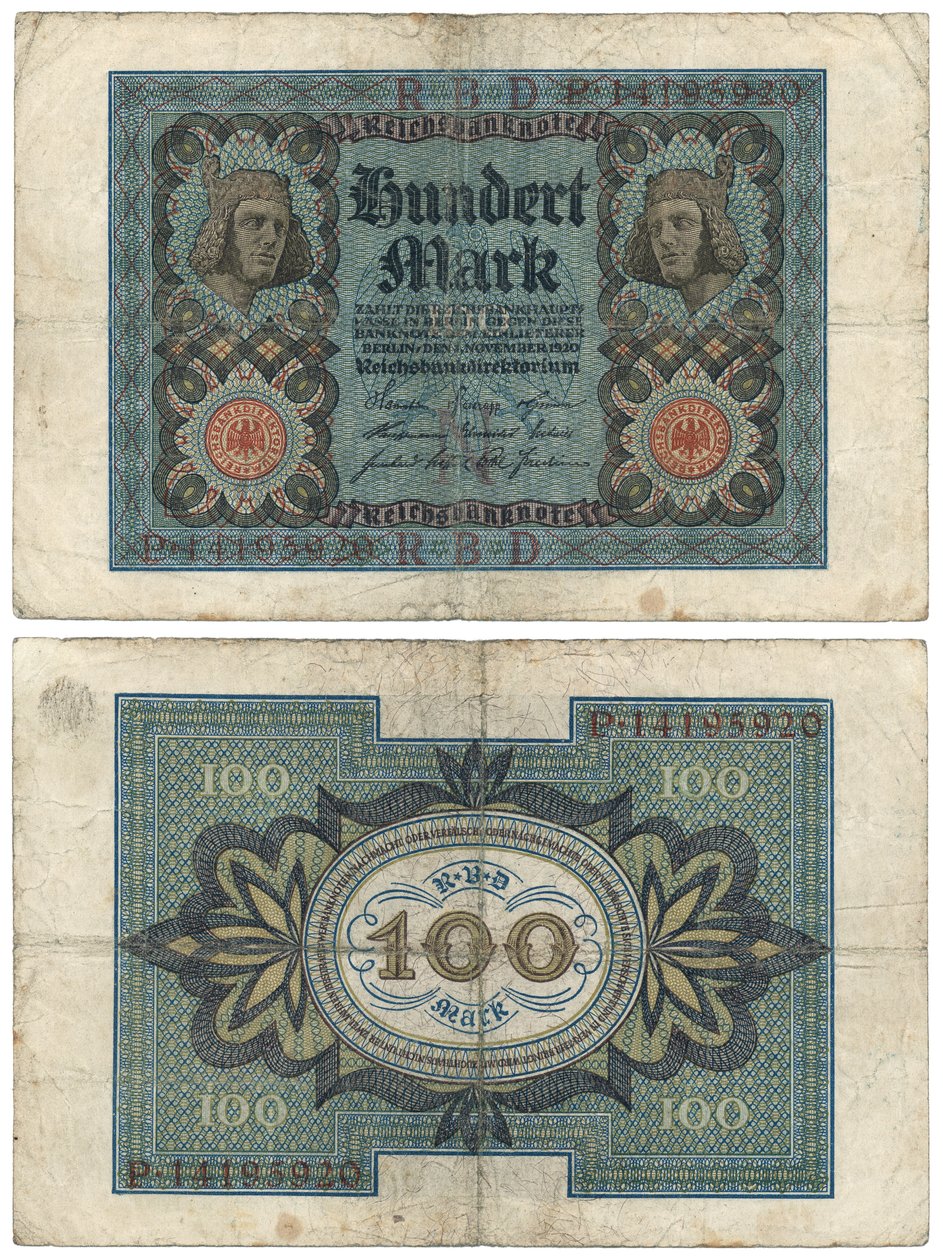A Hundred Mark Banknote, 1920 (recto and verso) by German School