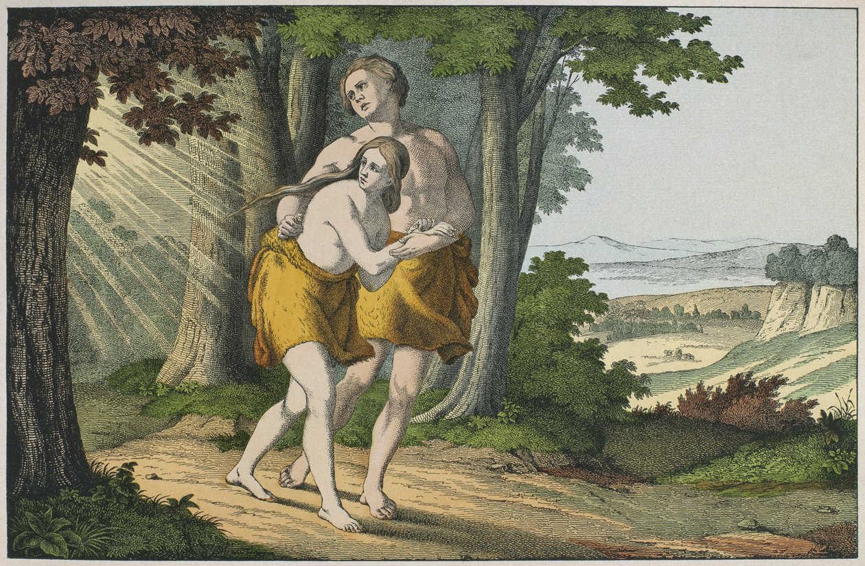 Adam and Eve expelled from paradise, illustration from L