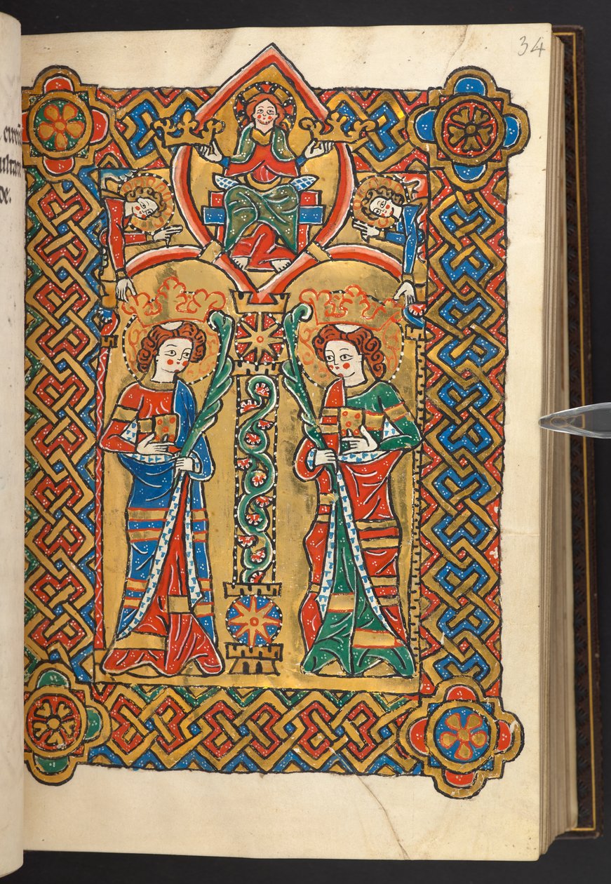 Christ and angels crown two monastic saints by German School