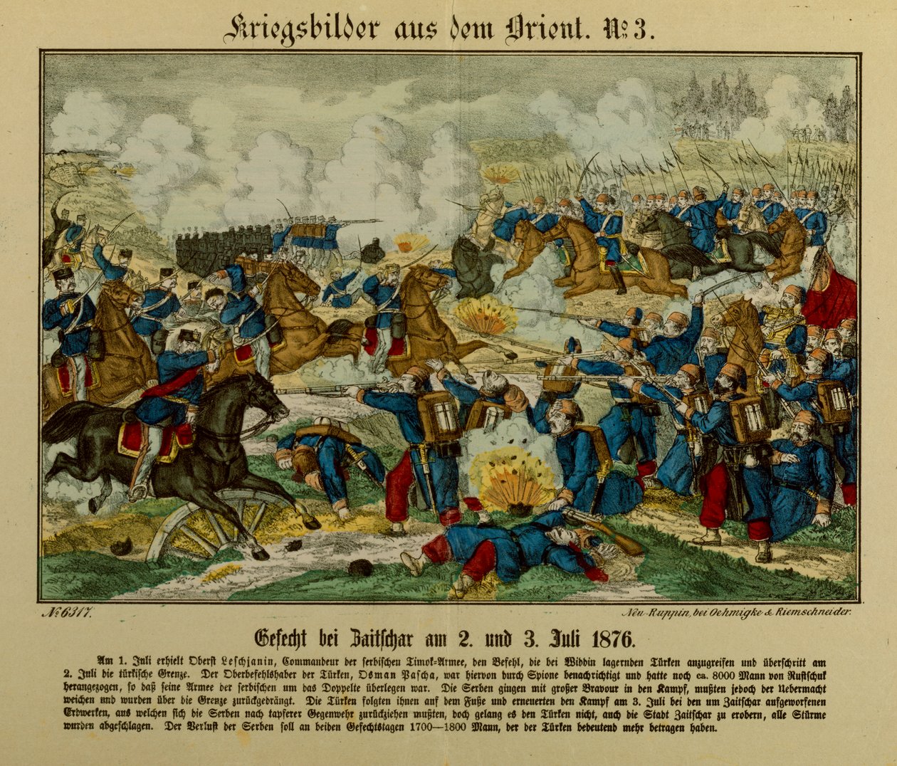 Battle at Zajecar, 2-3 July 1876, during the First Serbo-Ottoman War (1876-77) by German School