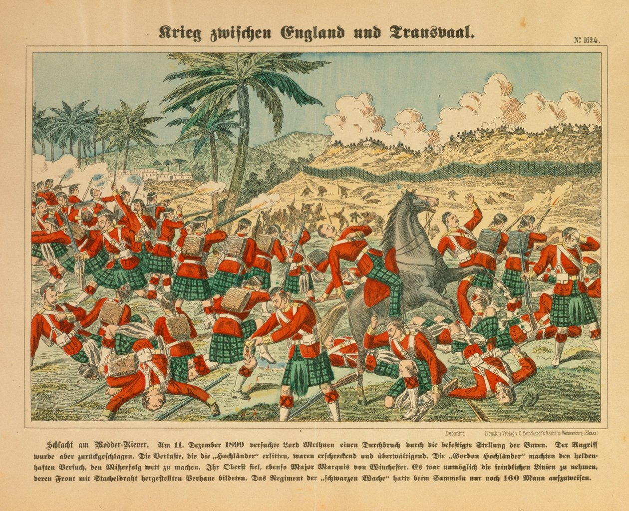 Battle of Modder River in the Boer War, 11 December 1899, Broadsheet Published by C. Burckhardt, Weissenburg, 1899 by German School