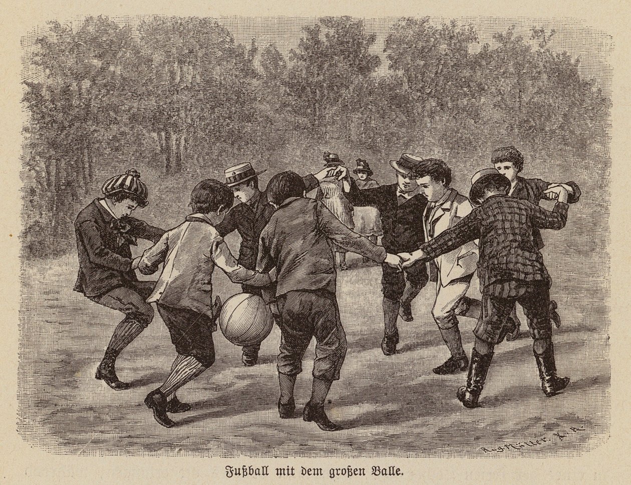 Boys Playing Football with a Large Ball by German School