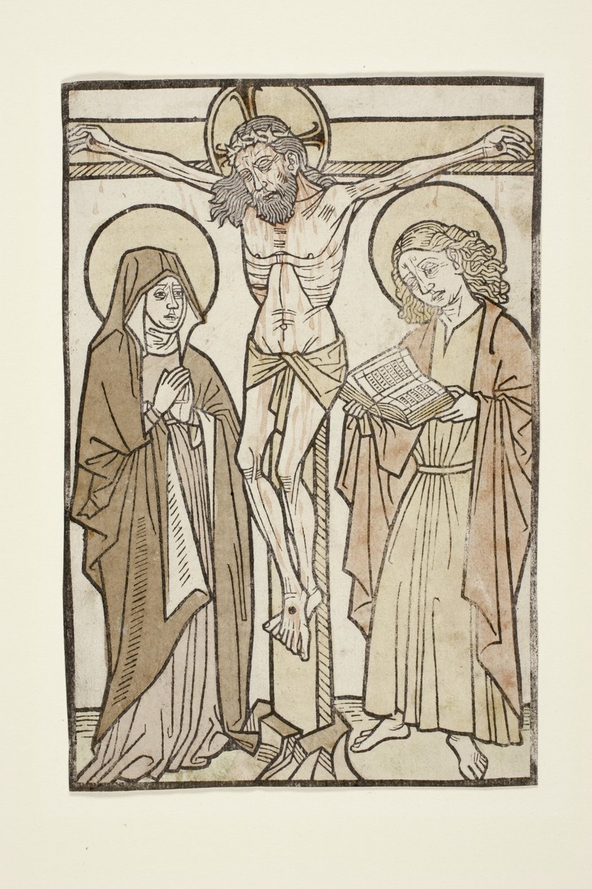 Christ on the cross between Mary and Saint John