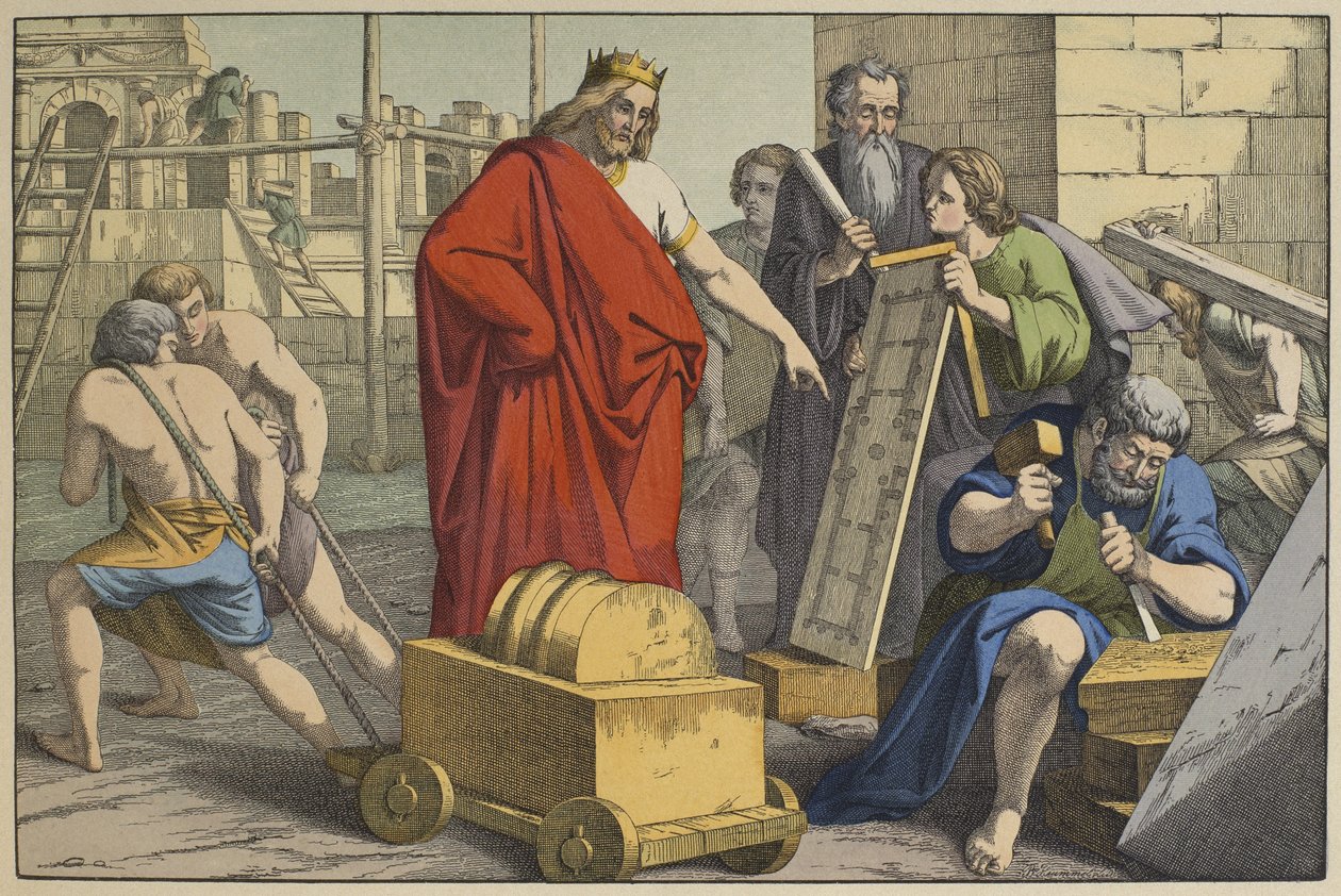 Construction of the Temple of Jerusalem, illustration from L