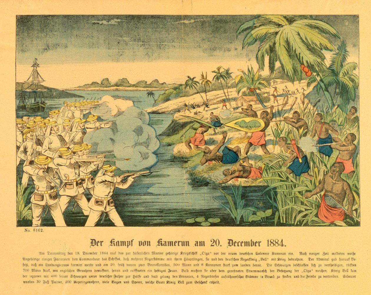 Duala Uprising in German Cameroon, with the SMS Olga in the Background, 20 December 1884 by German School