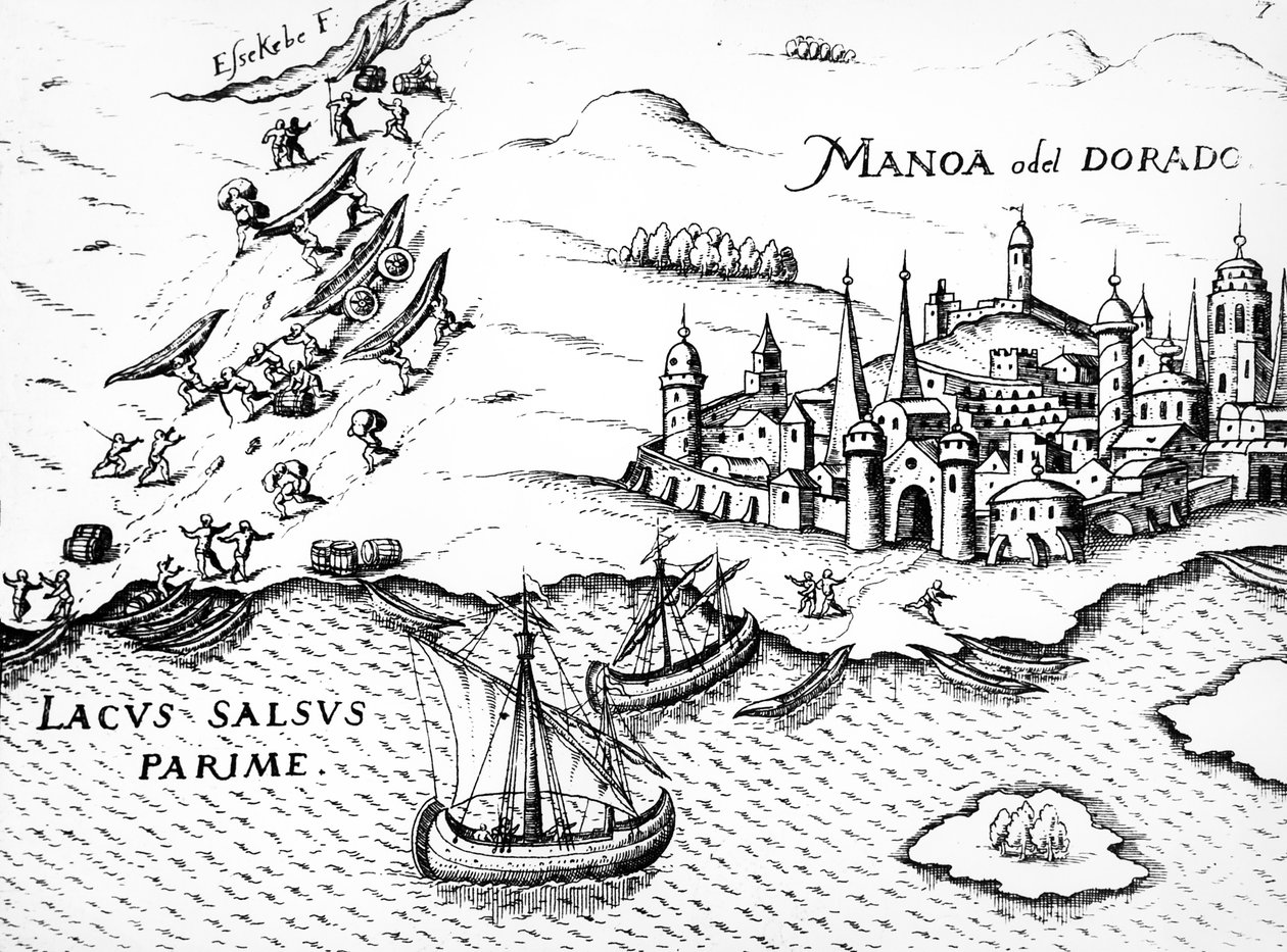 Eldorado, illustration from Regni Guianae, by G. Raleigh, 1594-96 by German School