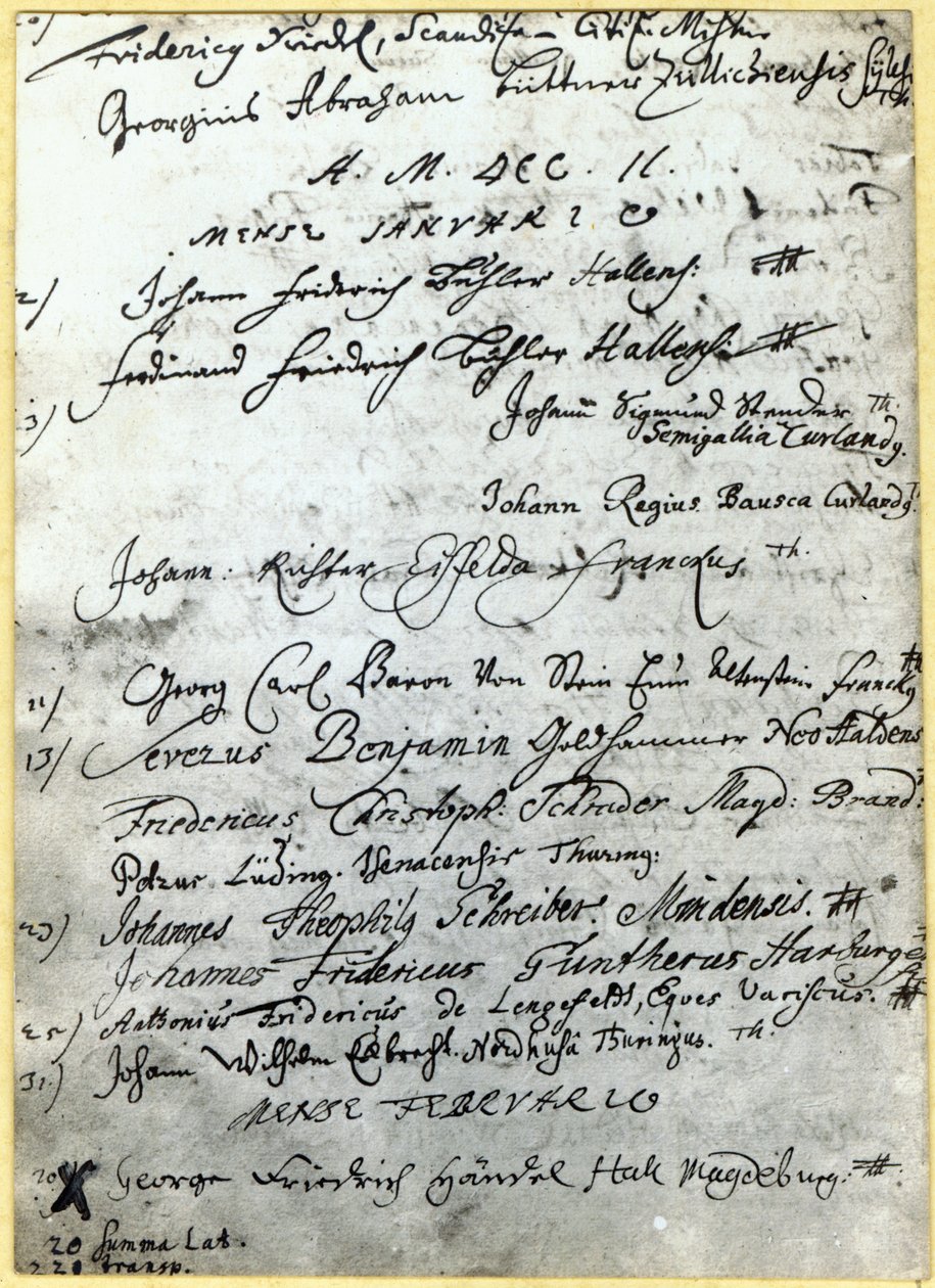 Entry in the Halle University Records Showing Handel