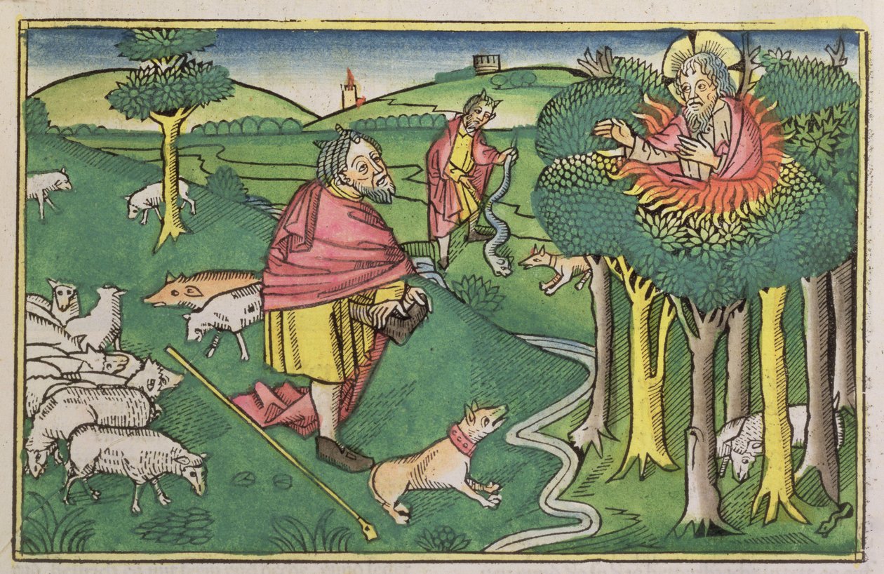 Exodus 3:1-22 The Burning Bush, and Exodus 4:1-4 God arms Moses with ...