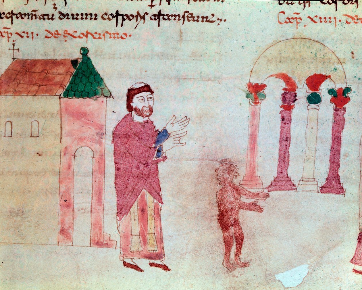 Exorcism: A Monk Pushing a Demon from a Church to a Pagan Temple by German School
