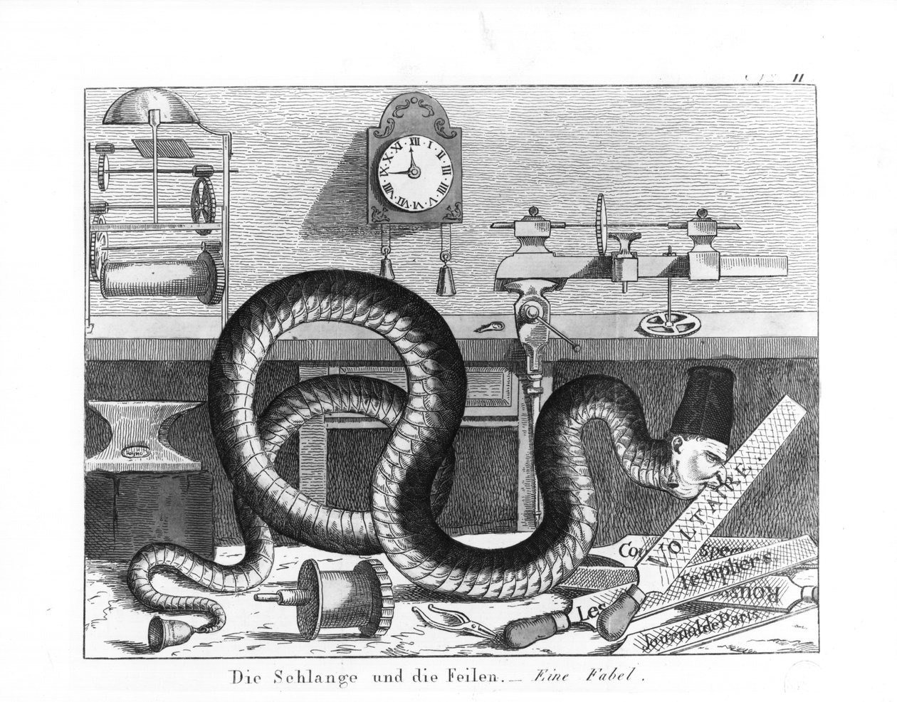 Fable of the Snake and the Files (engraving) by German School