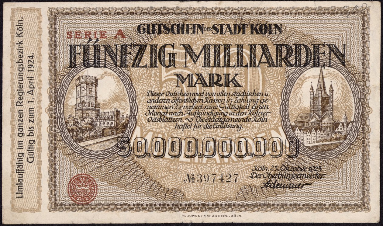 Fifty billion mark banknote, 1923 by German School
