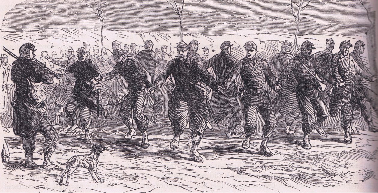 French soldiers dancing in camp by German School