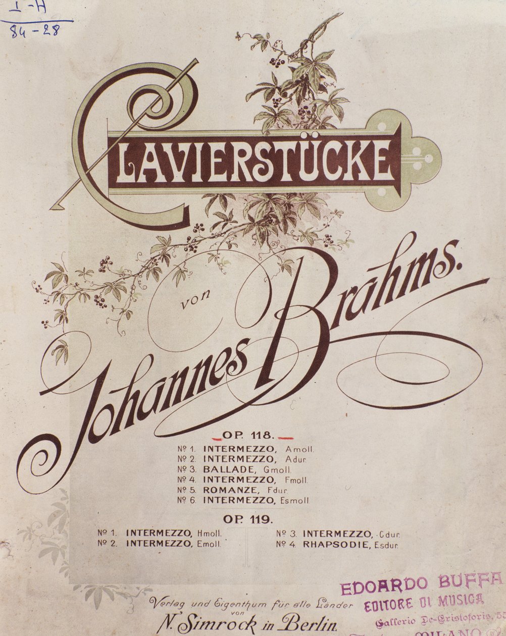 Frontispiece of Clavierstucke by Johannes Brahms
