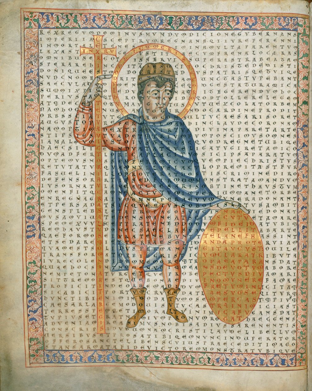 Emperor Louis I, the Pious, holding a cross and shield, from 