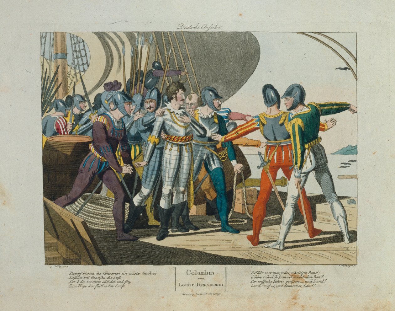 Land, Land! The Arrival of Christopher Columbus in America by German School