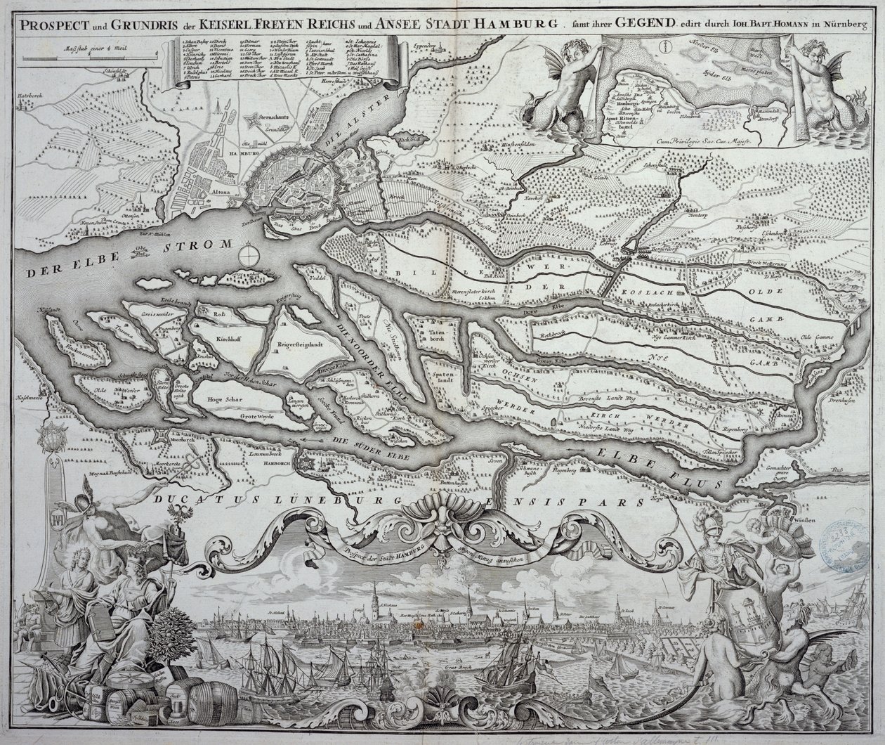 Map of Hamburg and the surrounding area, published in Nuremberg by German School