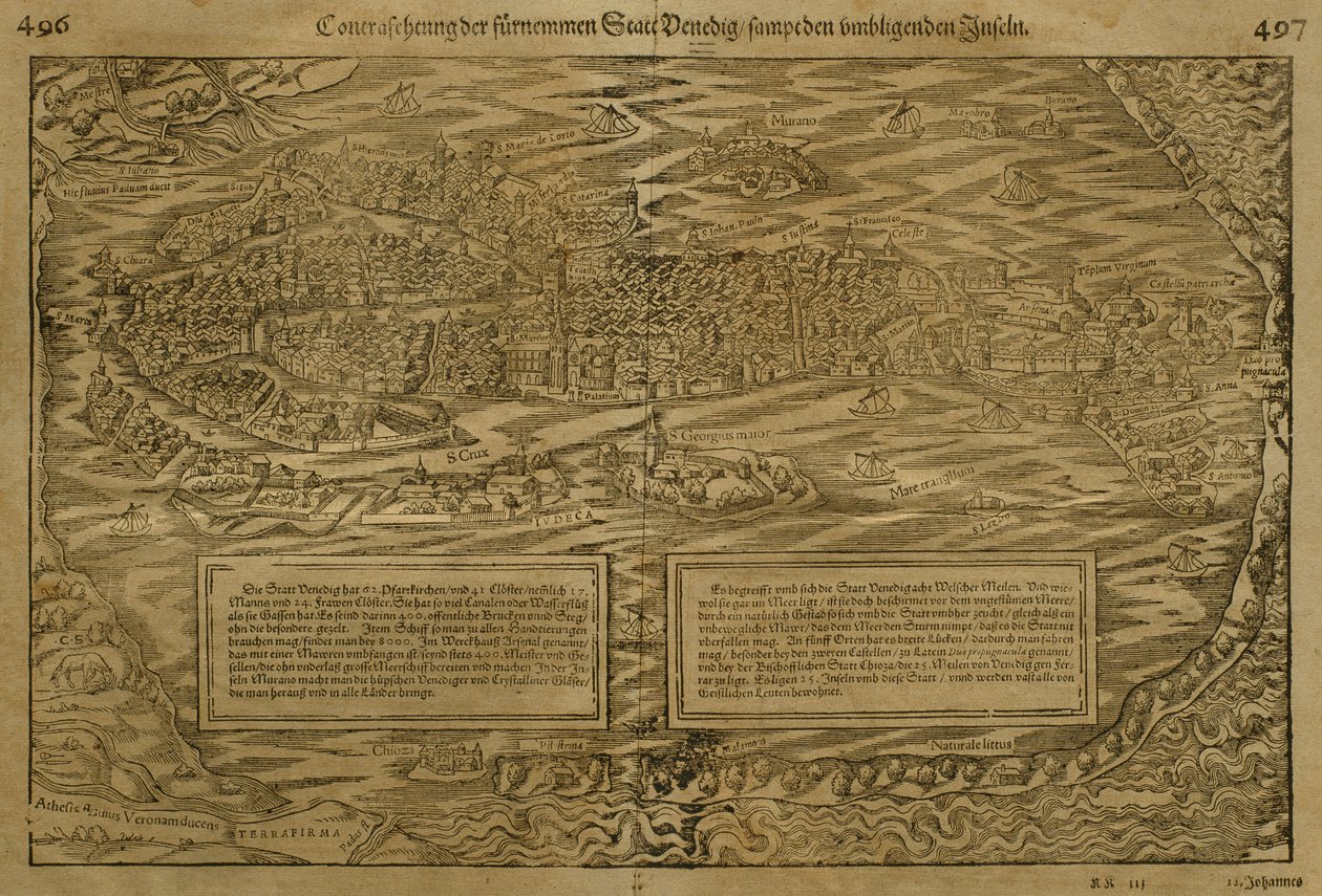 Map of Venice, by Sebastian Munster published in Basel, c.1560 by German School