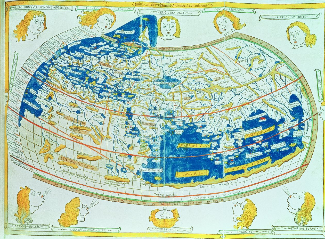 Map of the world, based on descriptions and co-ordinates given in 