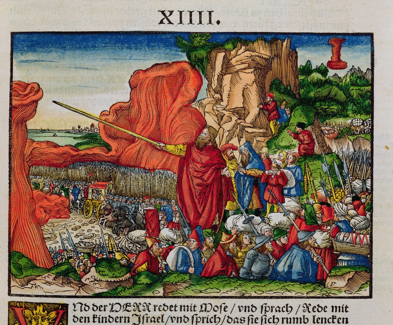 Moses crossing the Red Sea, from the Luther Bible by German School
