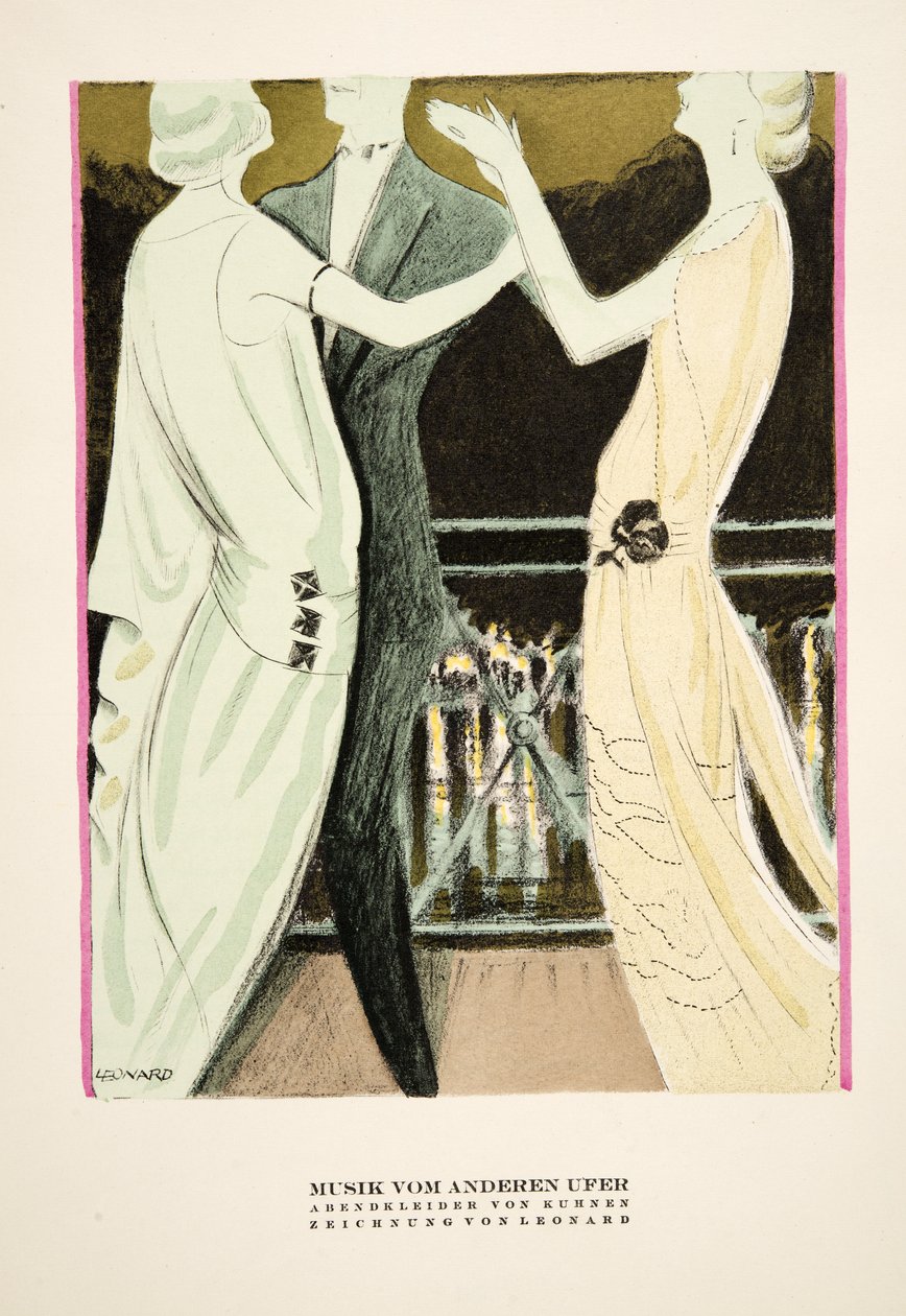 Music from the Other Shore, advertisement for Evening Dresses by Kuhnen, from Styl, published 1922 by German School