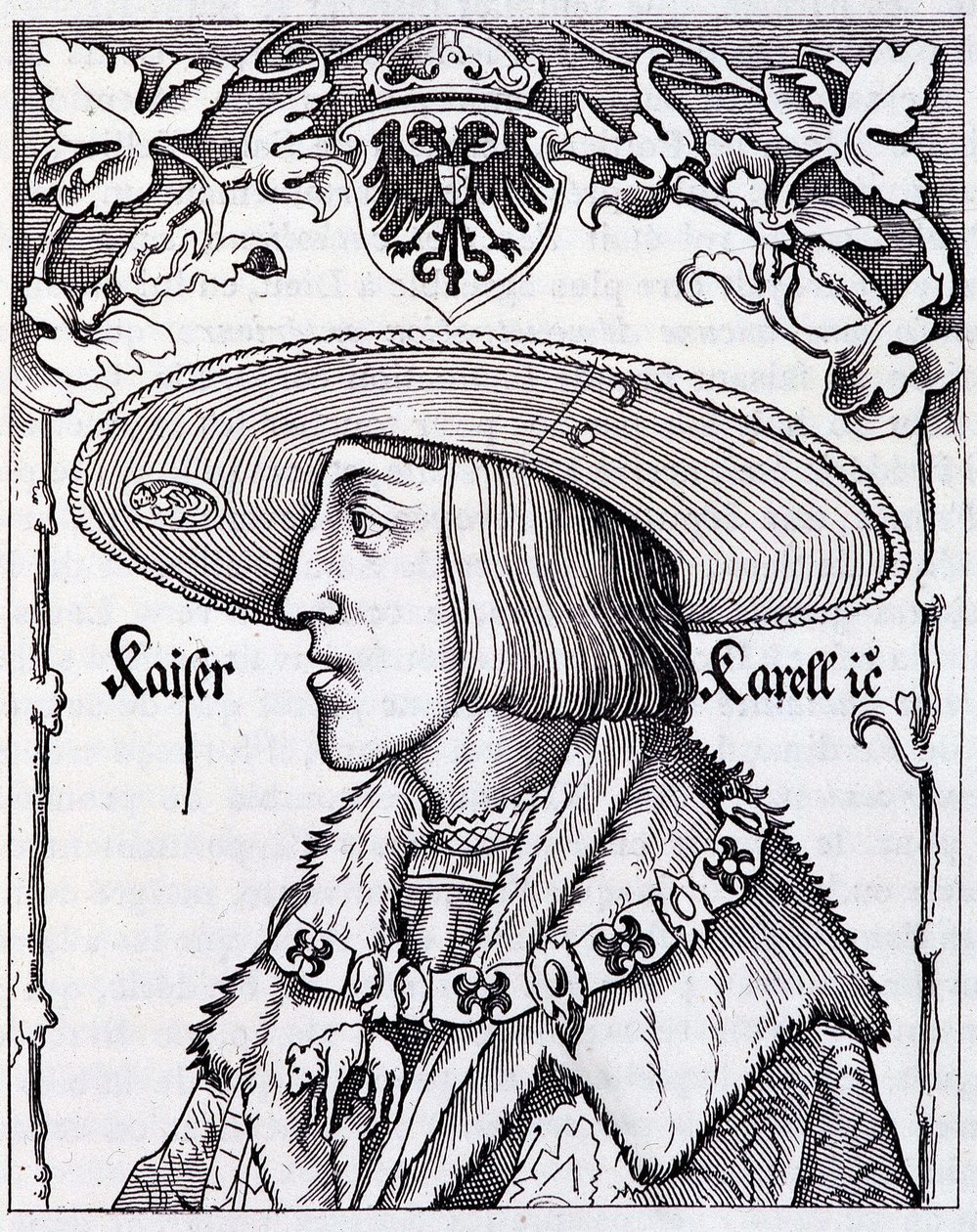 Portrait of Charles V young - engraving from a 16th century German print by German School