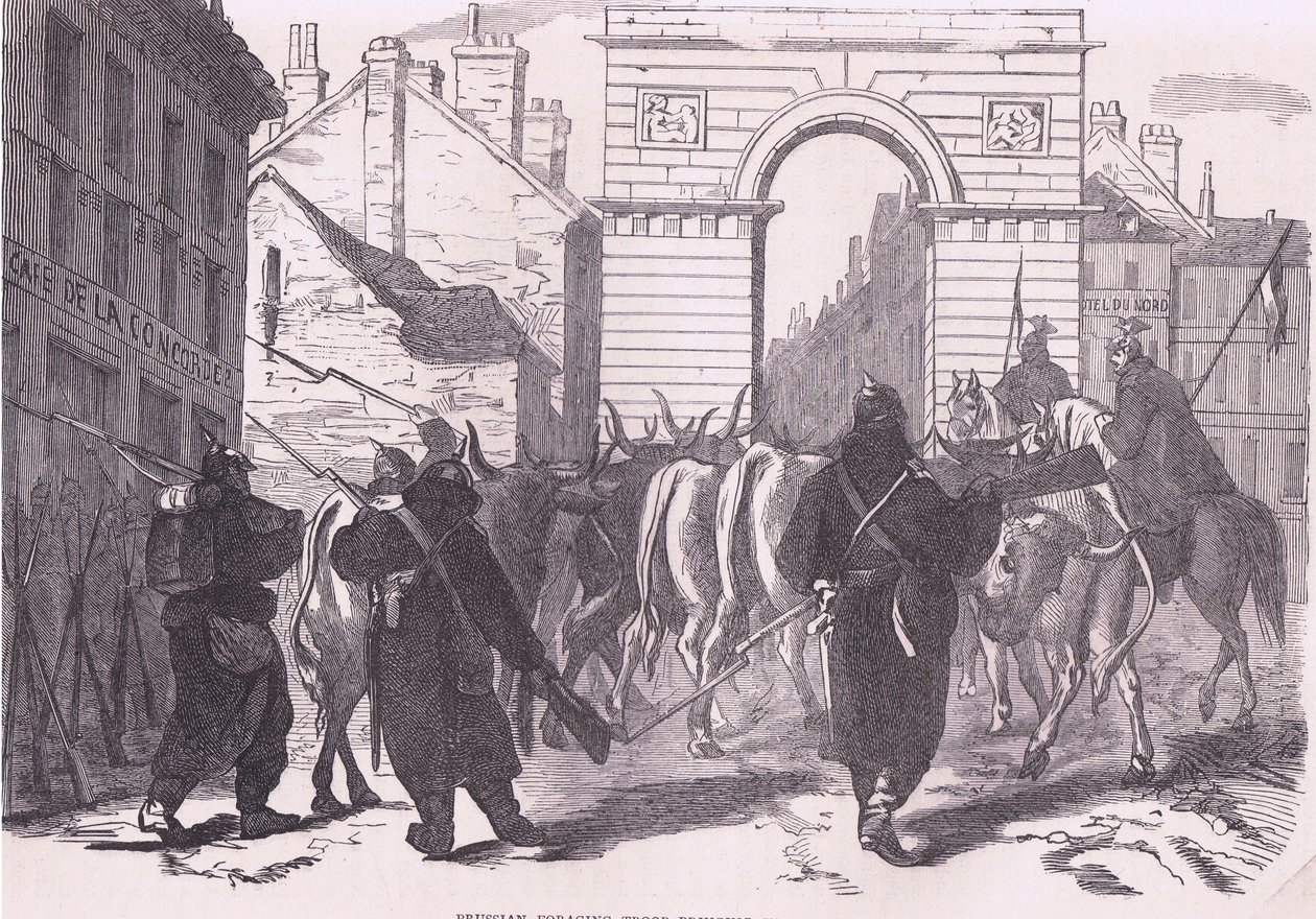 Prussian foraging troops bringing in cattle, Cassells History of the War between France and Germany published by Cassell and Company Limited, c.1890 by German School