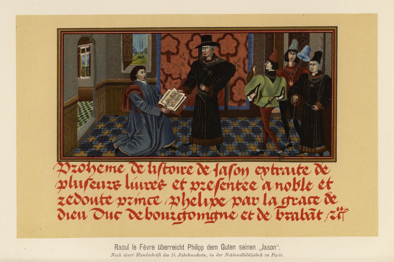 Raoul Lefevre presenting a manuscript of his Histoire de Jason to Philip the Good, Duke of Burgundy by German School