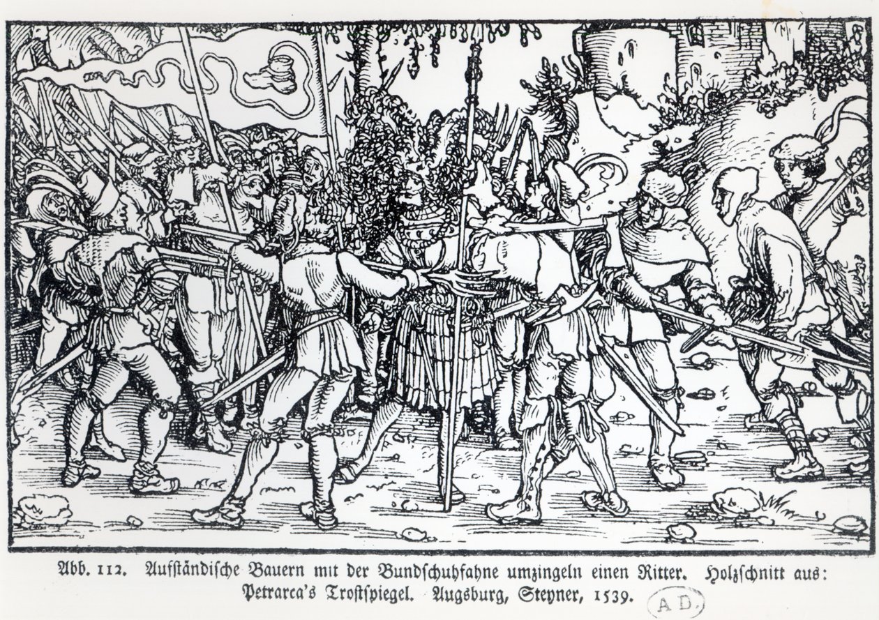 Rebel Peasants Surrounding a Knight, from an Illustration to Trostspiegel by Petrarch, 1539 by German School